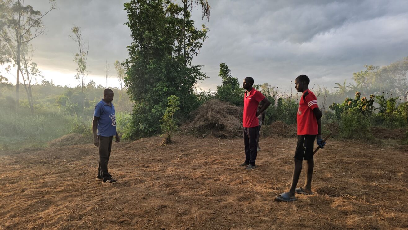 Men inspecting a field